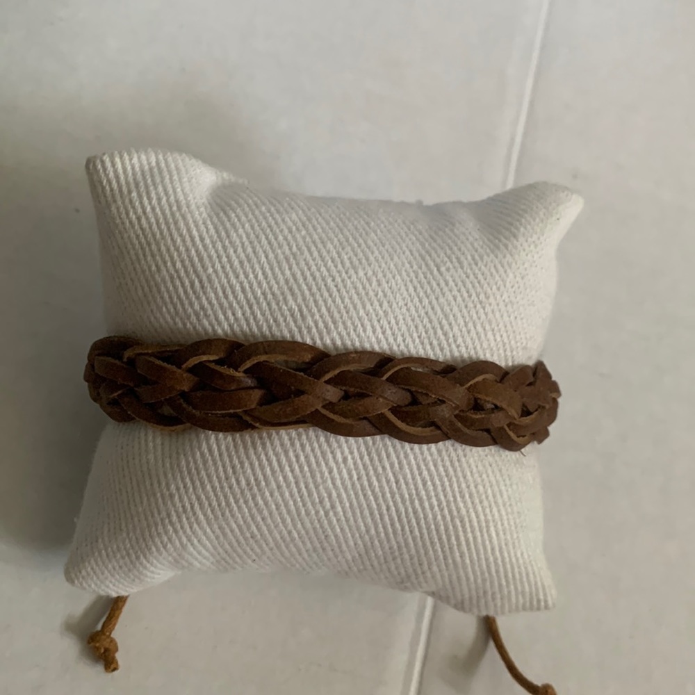 Tan Leather Braided Loop Bracelet